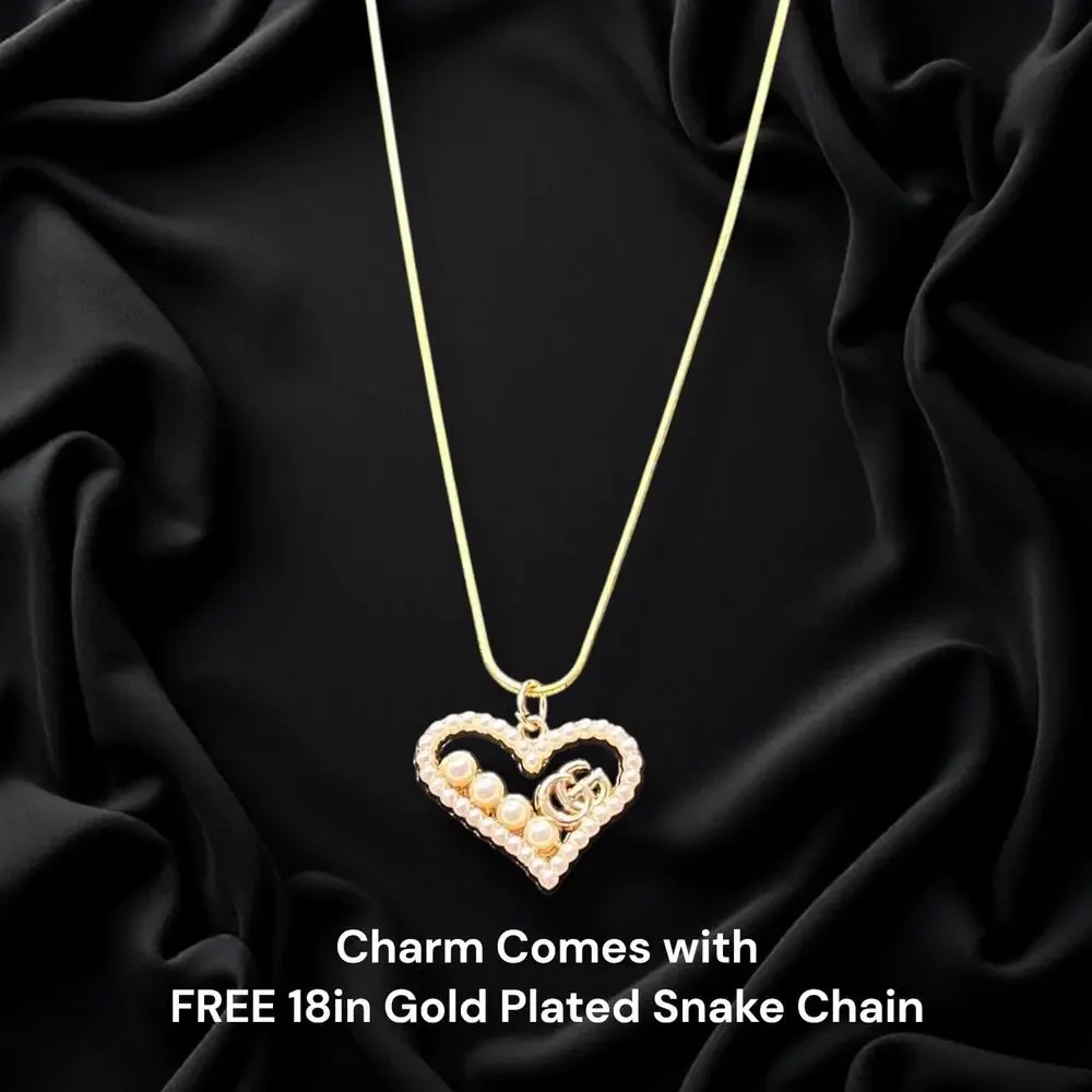 Heart Zipper Gucci Pull Button Charm with Free 18in Gold Plated Snake Chain - Picture 1 of 6